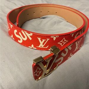 Louis Vuitton Red Monogram Canvas Belt with Gold LV Buckle